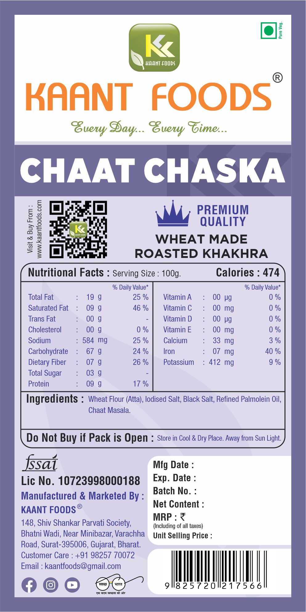 Chaat Chaska Khakhra 200g.